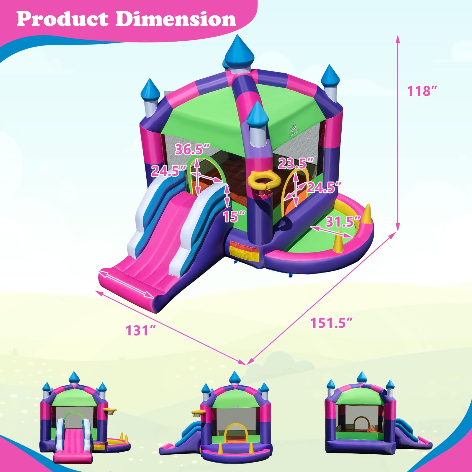 BOUNTECH Inflatable Bounce House with Canopy Overhead Cover