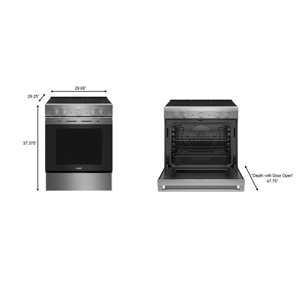 Haier 5.7 cu. ft. Smart Slide in Electric Range with Self Cleaning Convection Oven in Stainless Steel QSS740RNSS