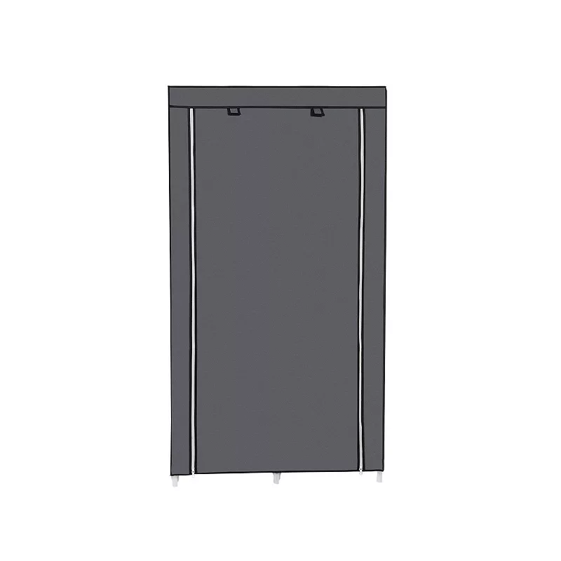 34 Portable Clothes Closet Wardrobe with Non-Woven Fabric and Hanging Rod， Grey