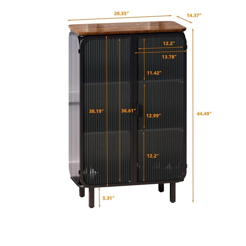 Glass Two door Cabinet with Featuring Three tier Storage