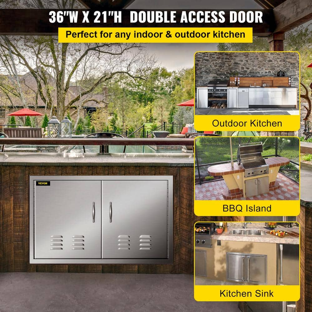 VEVOR Outdoor Kitchen Doors 36 in. W x 21 in. H Stainless Steel Vented Double BBQ Access Door for BBQ Island 36YCXBKSTDCGMDTFKV0