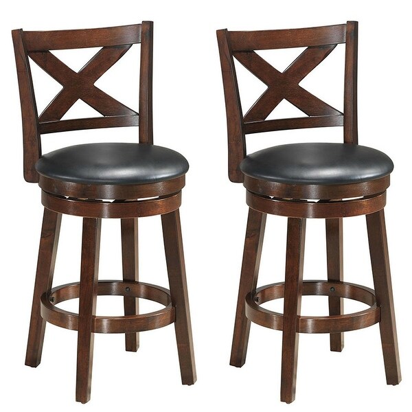 Costway Set of 2 Bar Stools 24'' Height Wooden Swivel Backed Dining - 18''x20.5''x39''(WxDxH)