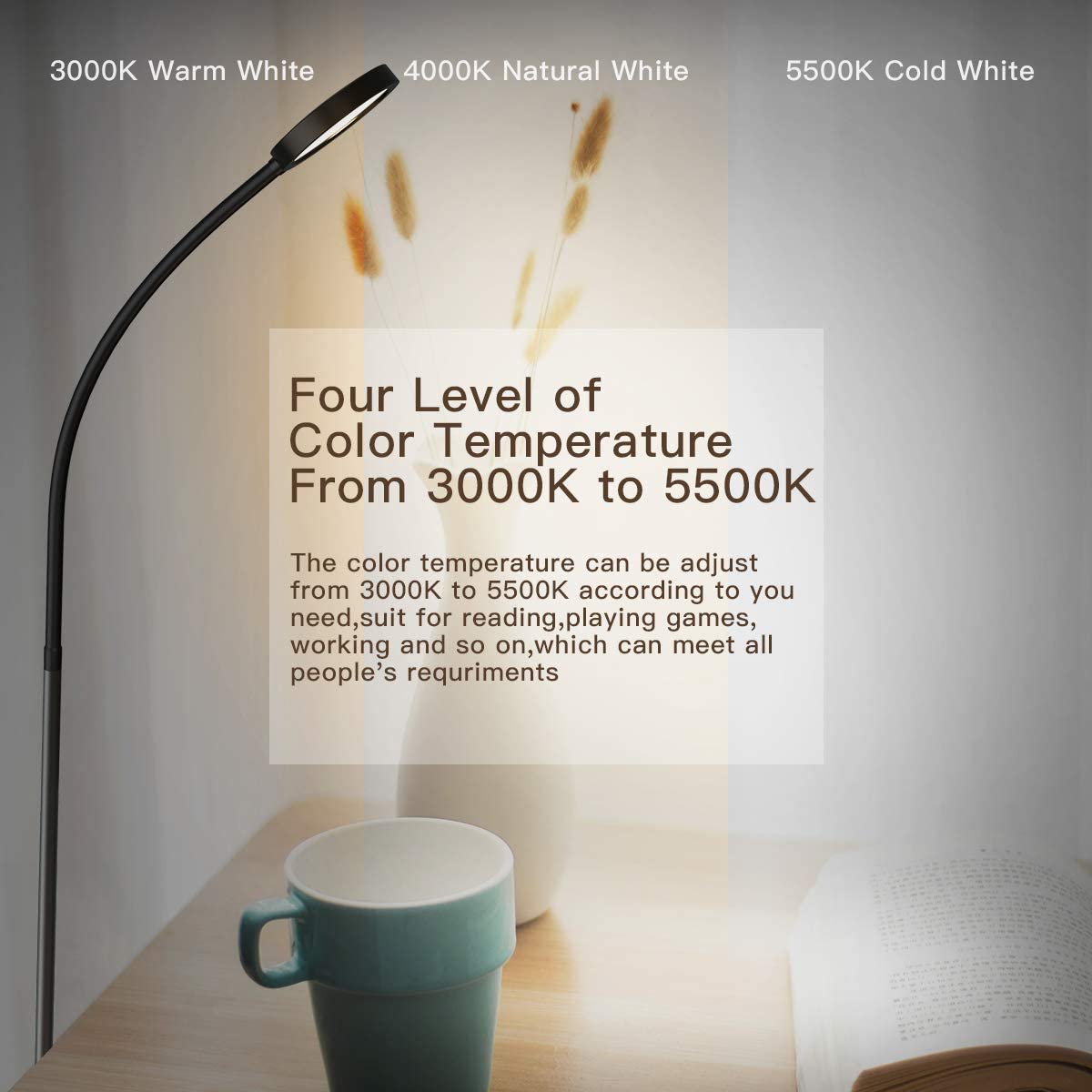 Dodocool Floor Lamp with Remote, 2500K-6000K 4 Color Temperatures Standing Lamp with Stepless Dimmer for Living Room, Bedroom, Office & Reading Room