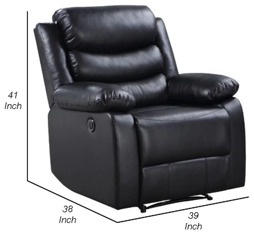 Power Recliner With Pocket Coil Seating And Pillow Top Arms Black  Saltoro   Contemporary   Recliner Chairs   by Uber Bazaar  Houzz