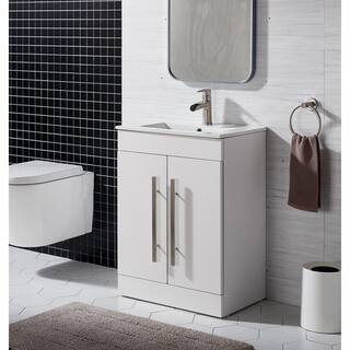 Comllen 24 in. W x 16 in. D x32 in. H 2 Doors Bathroom Vanity in White with White Ceramic Sink COM-US10YWP-61E-410