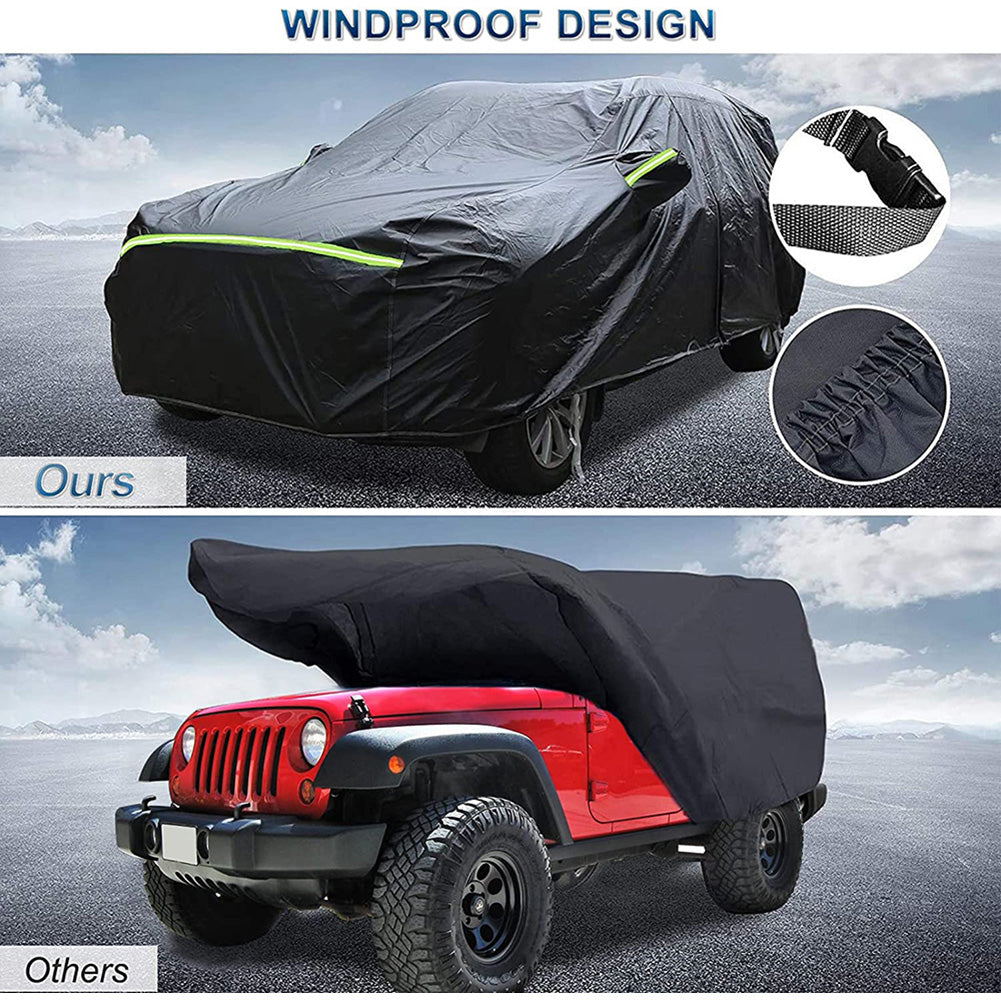 Wrangler 4 Door Waterproof Car Cover All Weather Protection Snowproof Suv Cover Zippered Suv Cover Compatible With Jeep Wrangler 1987-2019 Jk， Jl， Cj， Yj， Tj， 4 Door(Black)