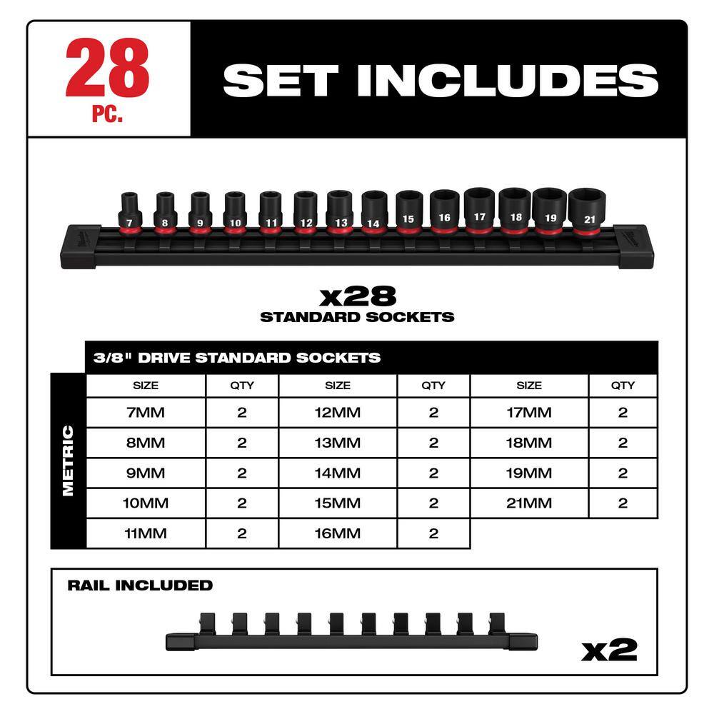 MW SHOCKWAVE 38 in. Drive Metric 6 Point Impact Socket Set (28-Piece) 49-66-7007-49-66-7007