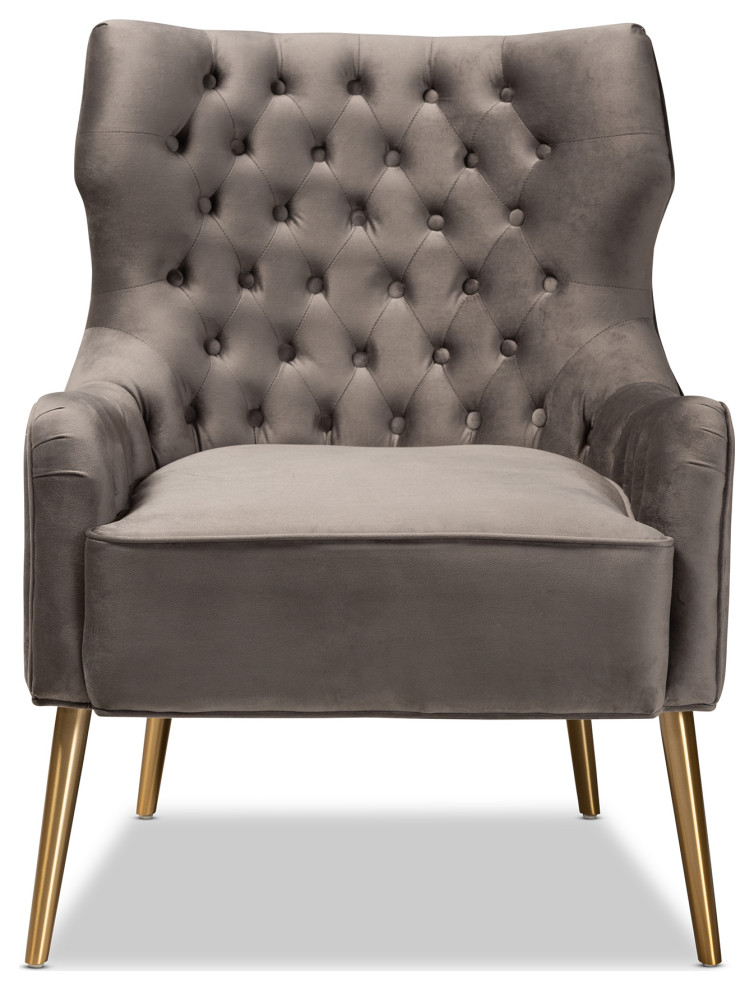 Nelson Grey Velvet Upholstered and Gold Finished Metal Armchair   Midcentury   Armchairs And Accent Chairs   by GwG Outlet  Houzz