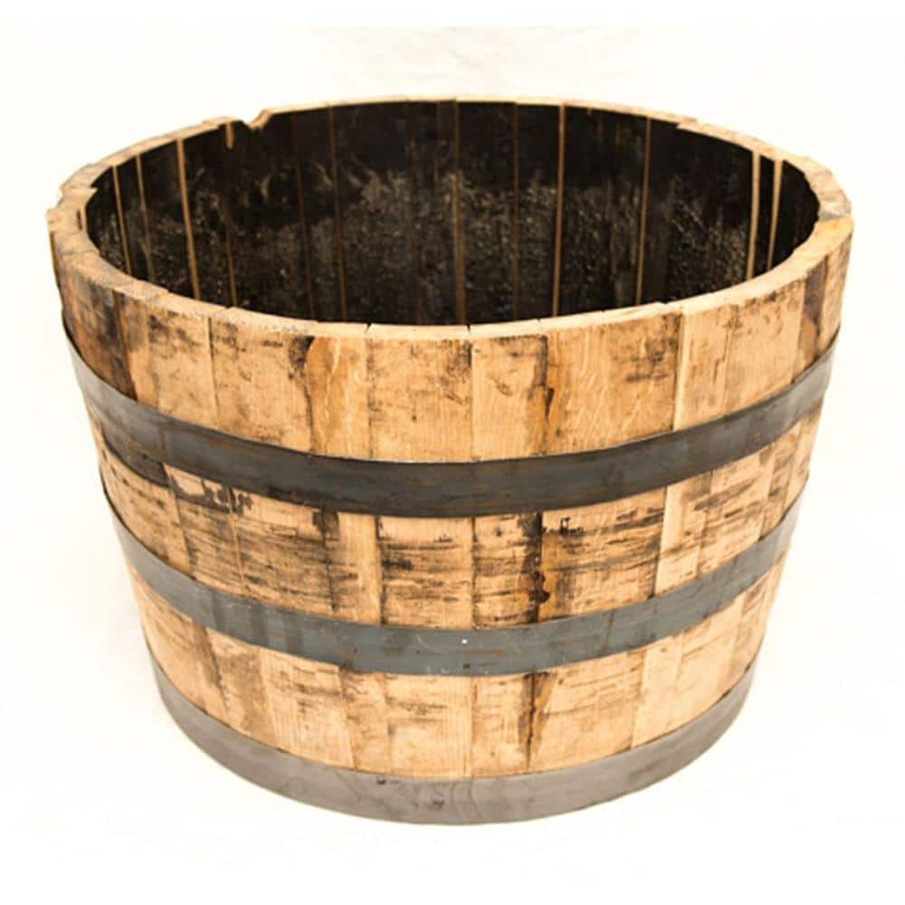 26 in. Dia x 17.5 in. H White Oak Wood Whiskey Barrel B100