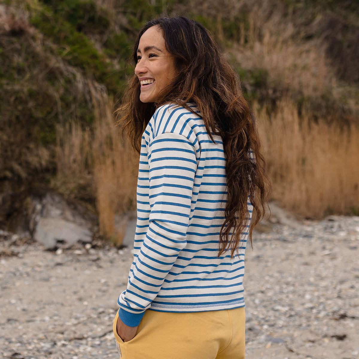 Bloom Hemp Sweatshirt - Soft Cobalt Stripe