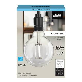 Feit Electric 60-Watt Equivalent G30 Dimmable Cage Filament Clear Glass E26 Vintage Edison LED Light Bulb Daylight G3060950CAHDRP