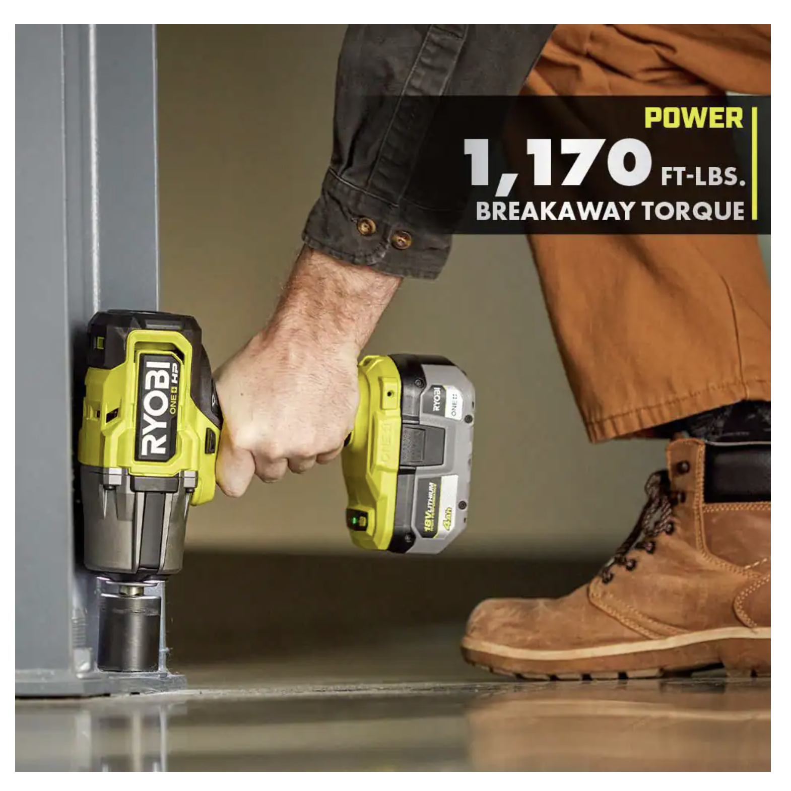 Ryobi One+ HP 18V Brushless Cordless 4-Mode 1/2 in. High Torque Impact Wrench， Tool Only (PBLIW01B)