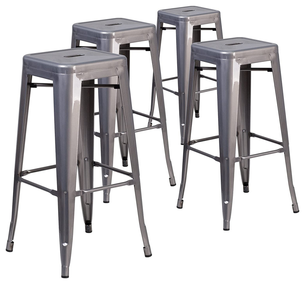 Set of 4 Backless Bar Stool  Coated Metal Construction With Square Seat   Industrial   Outdoor Bar Stools And Counter Stools   by Decorn  Houzz