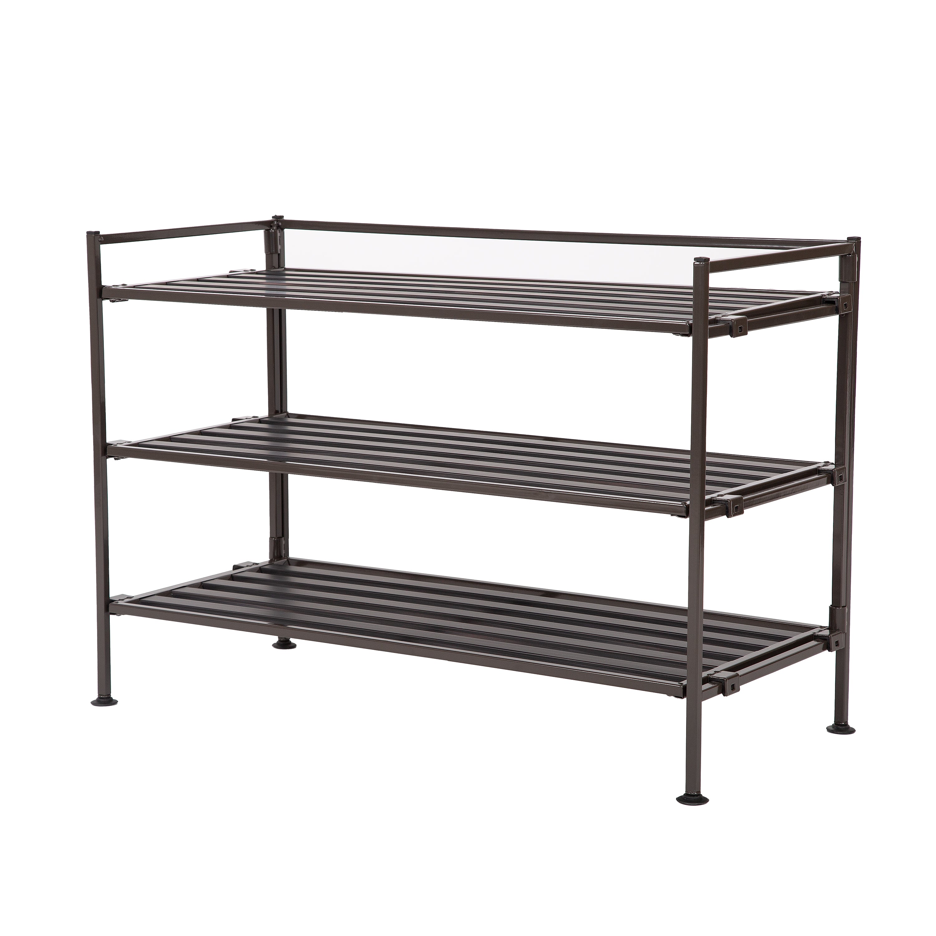 Seville Classics 3-Tier Stackable 9-Pair Resin Slat Sturdy Metal Frame Shoe Storage Rack Organizer， Espresso