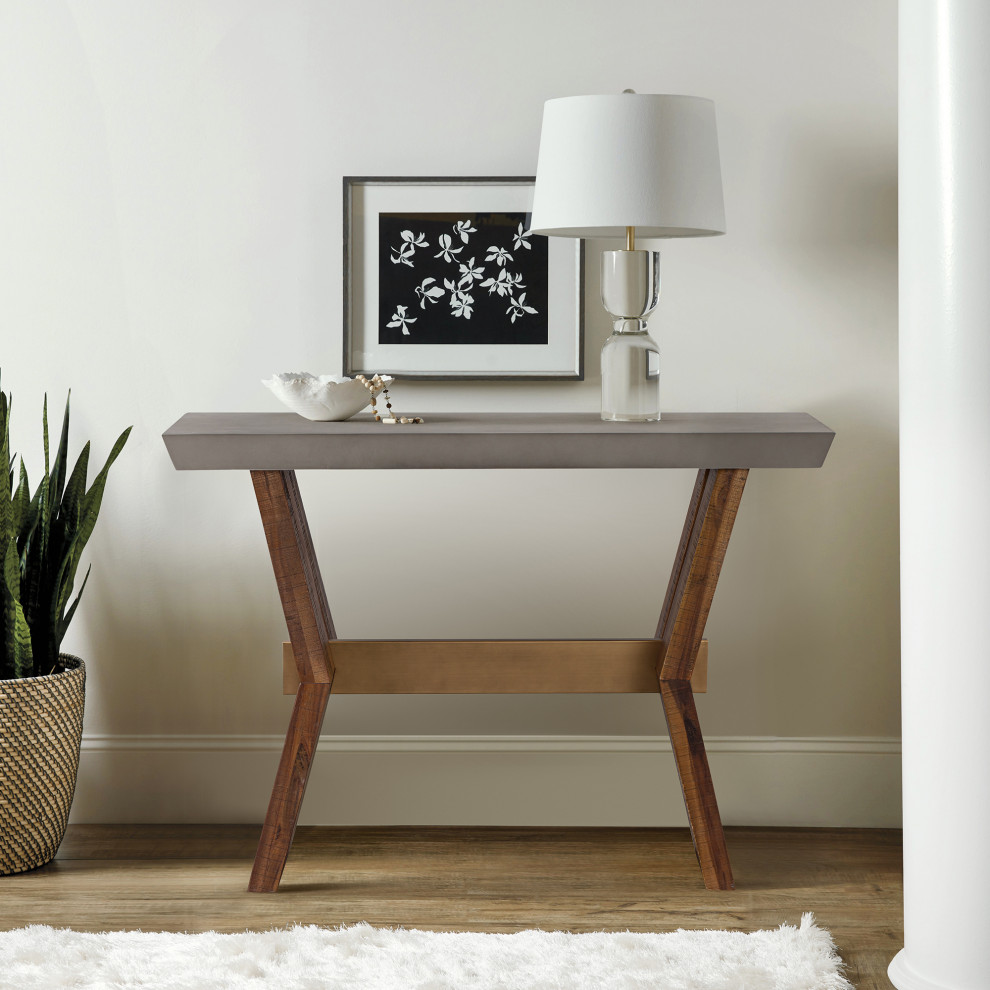 Picadilly Rectangle Console Table in Acacia Wood and Concrete   Industrial   Console Tables   by Armen Living  Houzz