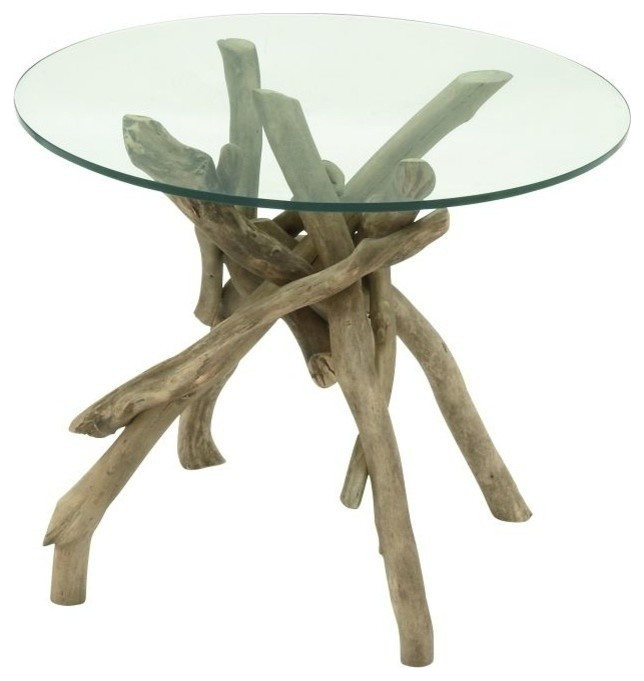 Zimlay Natural Driftwood Logs/Glass Accent Table 67724   Rustic   Side Tables And End Tables   by Brimfield  ampMay  Houzz