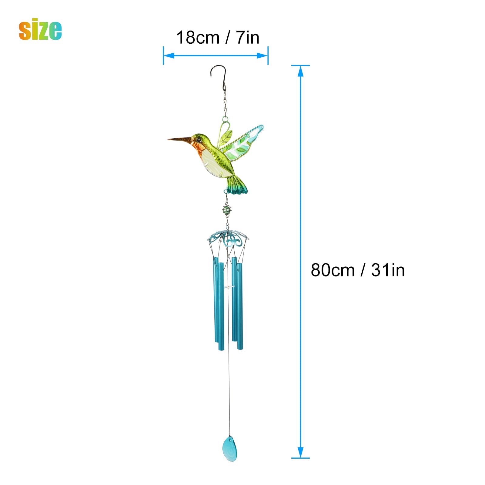 Hummingbird Wind Chimes， EEEkit Hummingbird Metal Tubes Wind Chime Bell Waterproof Wall Hanging Ornament Wind Chimes for Outdoor Indoor Gardening Yard Pathway Decoration