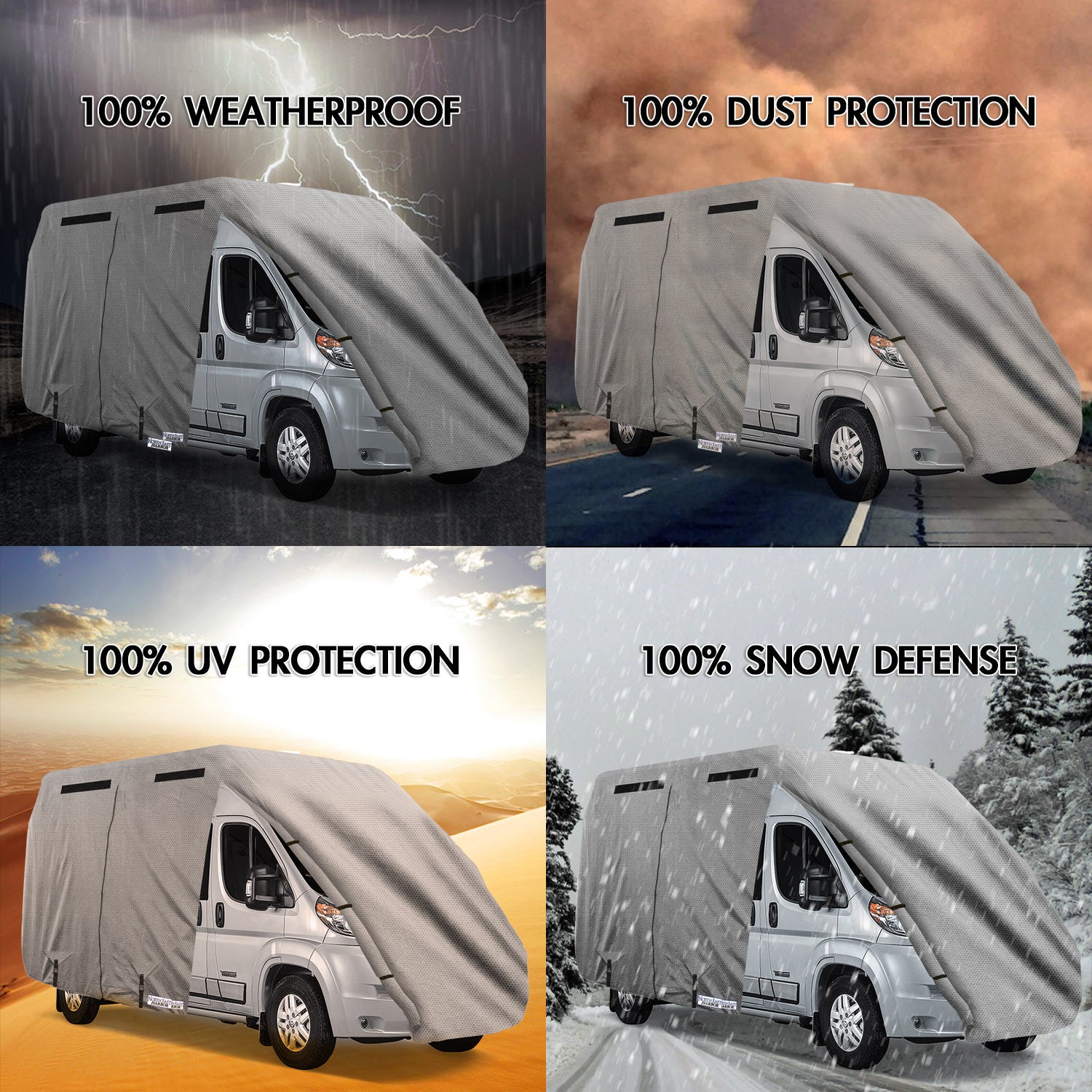 NEH Waterproof Superior Class-B RV Motorhome Cover Fits Length 18'-20' Feet Class B Camper Van / Conversion Vans Zippered Panels Heavy Duty 4 Layer Fabric