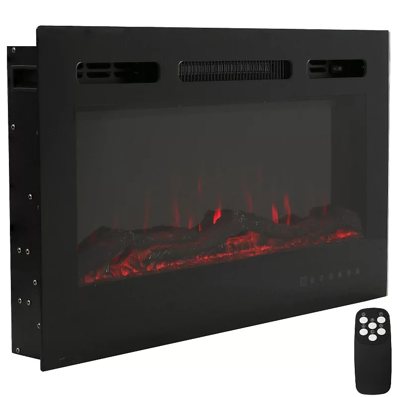 Sunnydaze 32 in Modern Flame Mounted Indoor Electric Fireplace - Black