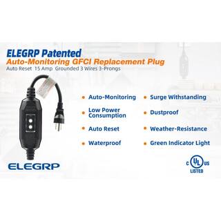 ELEGRP 1 ft. 15 Amp Auto Reset 3 Prong in-line Portable GFCI Replacement Plug Assembly EG20CA0201-5P