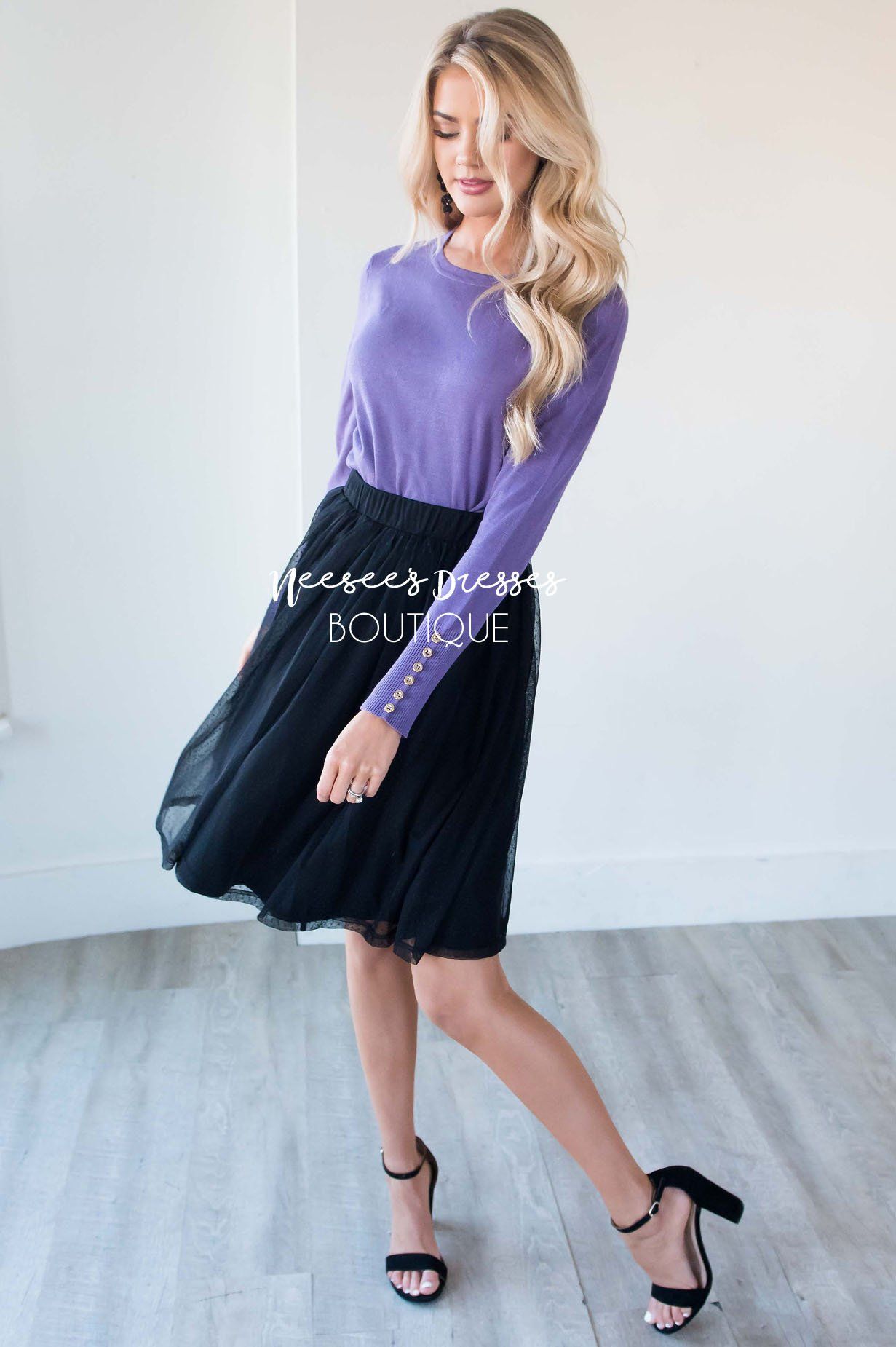 Black Dotted Tulle Skirt