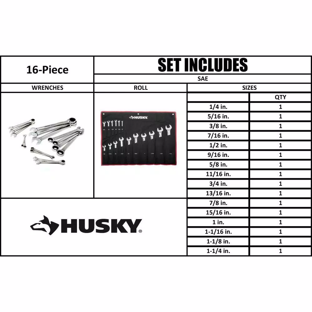 Husky Master SAE Ratcheting Wrench Set (16-Piece) and#8211; XDC Depot