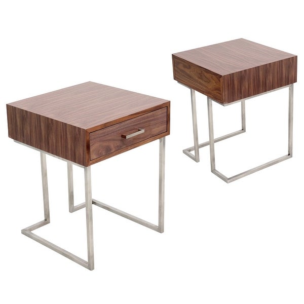 Carson Carrington Siuntio Roman Contemporary Walnut Wood and Stainless Steel End Table with Drawer