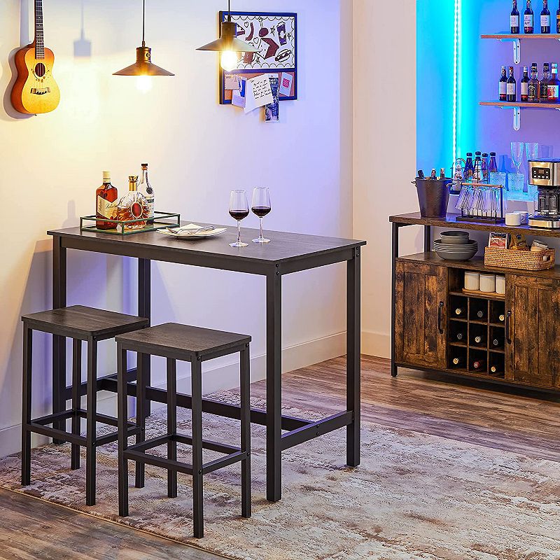 BreeBe Charcoal Gray Bar Table with 2 Bar Stools