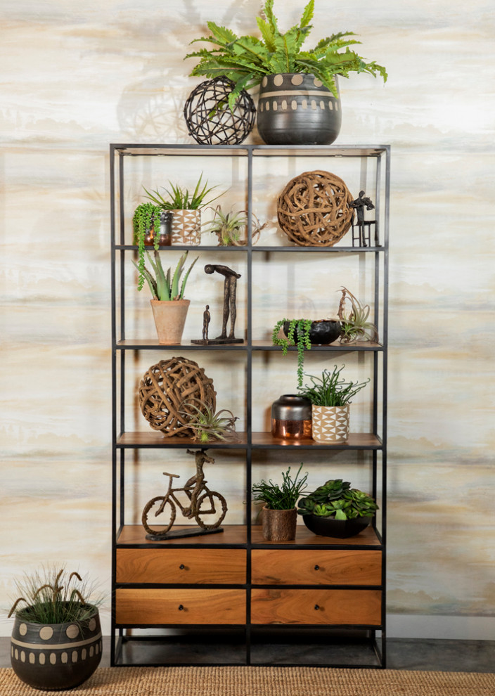 Belcroft 4 drawer Etagere Natural Acacia and Black   Modern   Bookcases   by Modon  Houzz