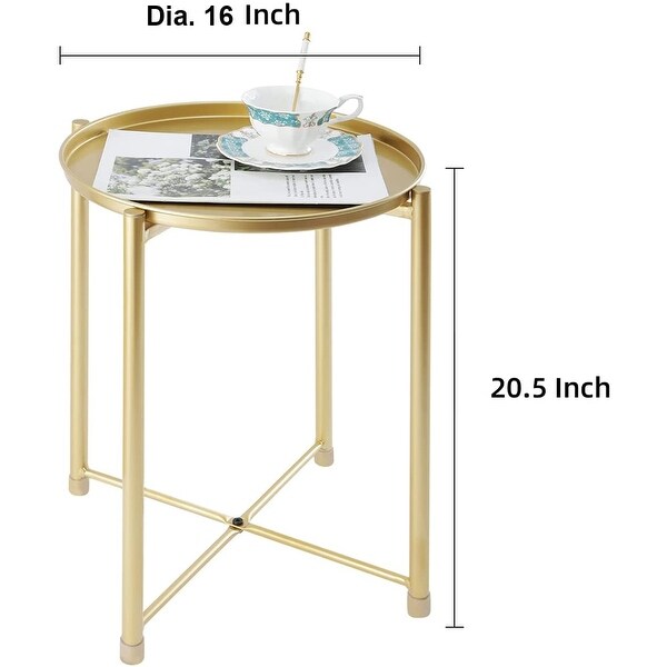 Round Small， Removable top， Side Bedroom Living Room Patio， Anti-Rust and Waterproof， 16 x 16 x 20.5 inch Metal Tray End Table