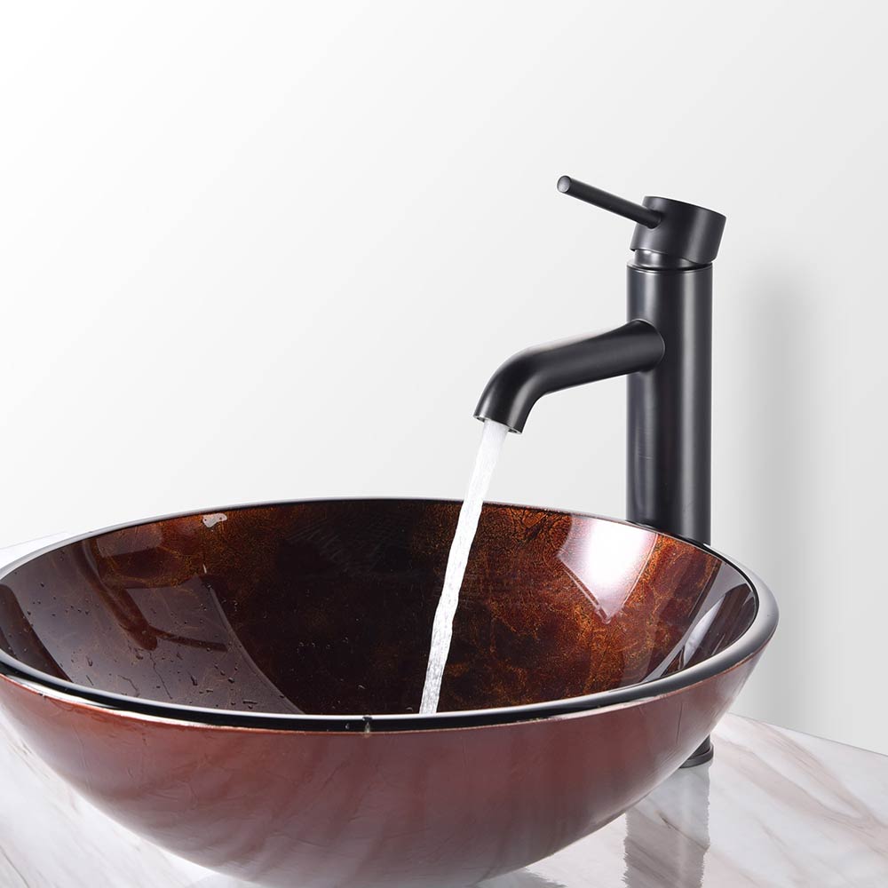 Yescom Round Tempered Glass Artistic Vessel Sink Bathroom Bowl Basin