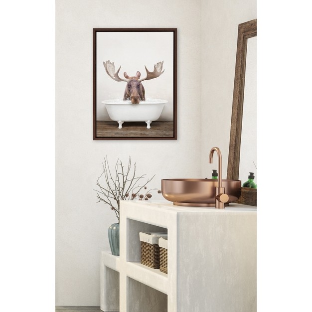 X 24 quot Sylvie Moose Rustic Bubble Bath Framed Canvas By Amy Peterson Brown Kate amp Laurel All Things Decor