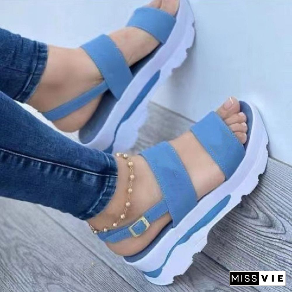 Women Sandals New Heels Woman Platform Wedges Shoes Ladies Summer Sandals Buckle Non-slip Beach Sandals Plus Size 35~43