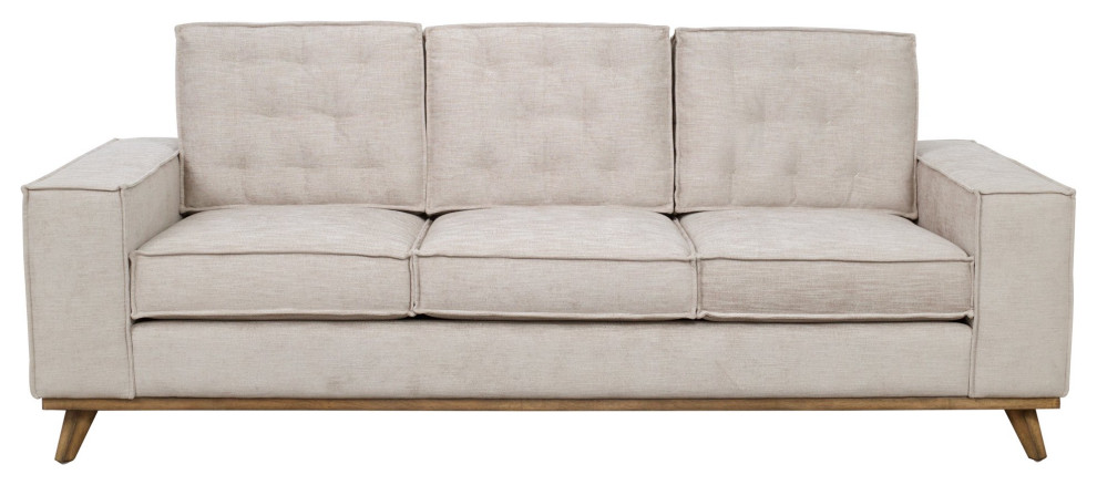 Farmhouse Sofa  Wooden Base With Plush Polyester Seat  ampTrack Armrests  Beige   Transitional   Sofas   by Decorn  Houzz