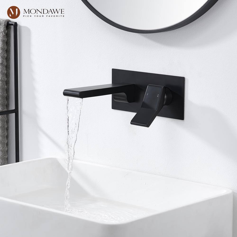 Mondawe Luxury Single Handle Wall Mount Basin Faucet for Bathroom Vanity in Matte Black WF1365B-2BL