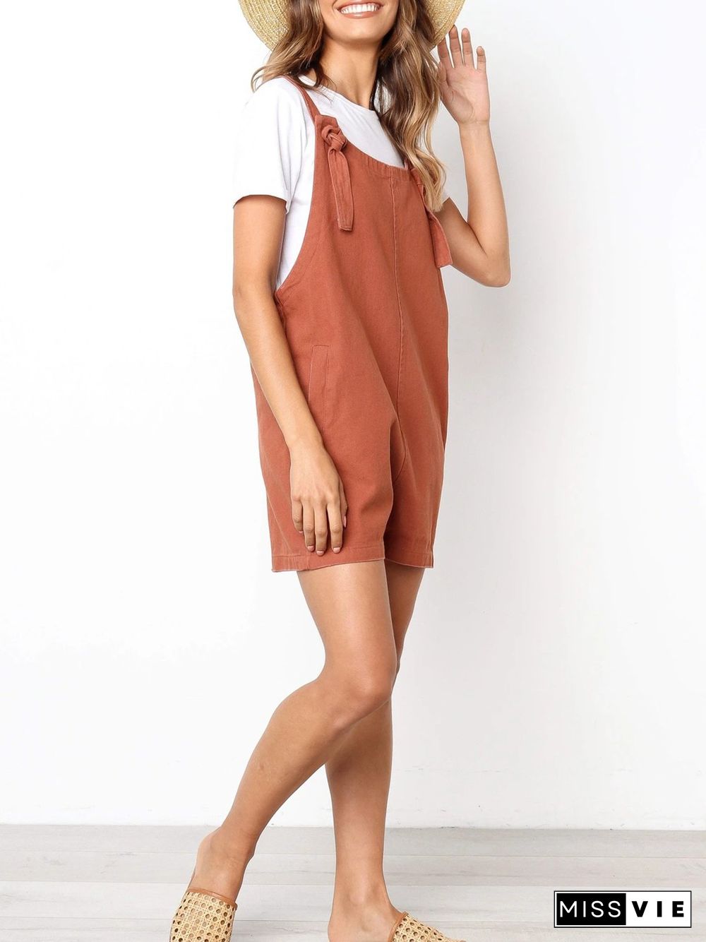 Solid Pockets Casual Jumpsuit & Romper