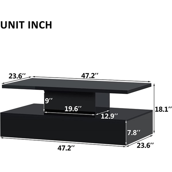 47.2 inch 2-level LED light coffee table with 16 color LED lighting