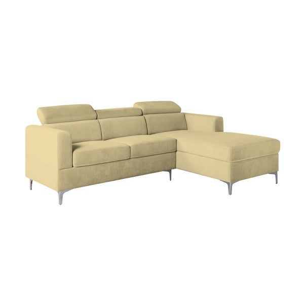 3 Seat Velvet Upholstered Sectional Sofa Adjustable Headrests with 6 Angle， Sofa and Chaise with Right Chaise and Metal Legs