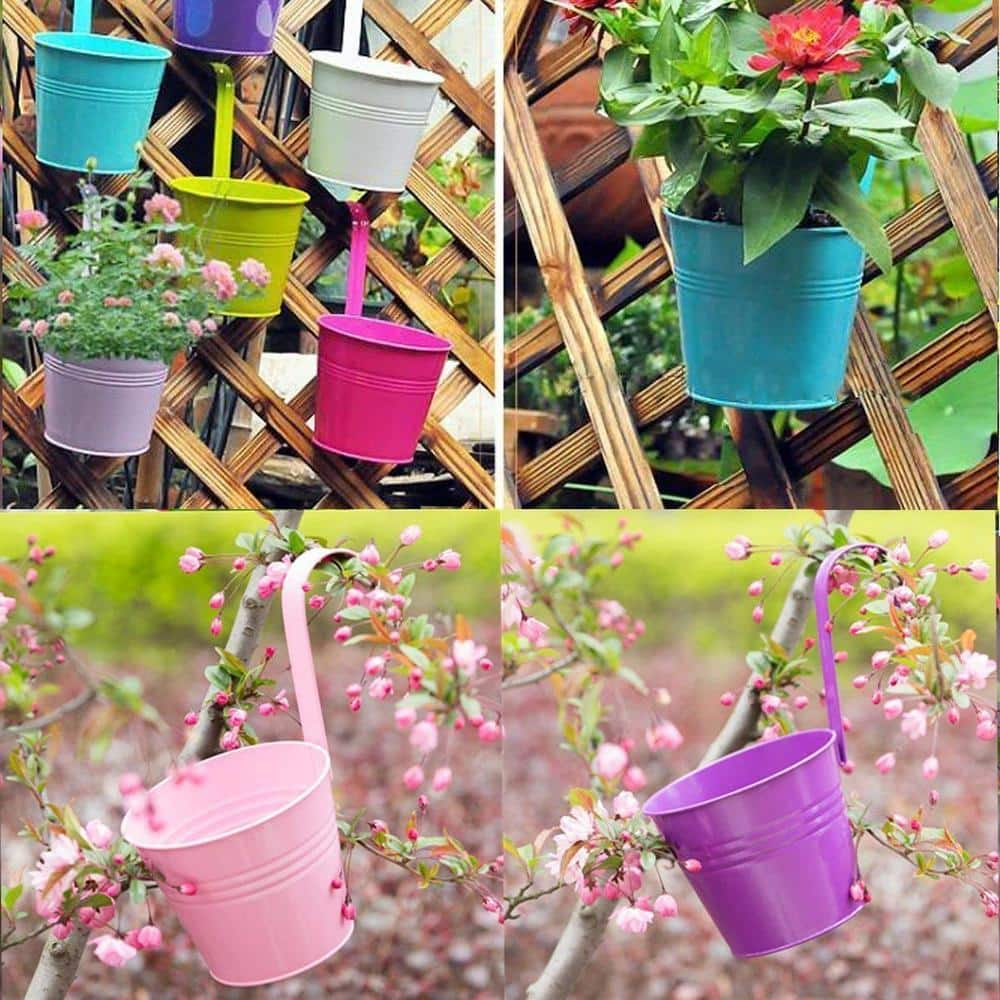 Mr.Garden Pink Metal Flower Pots - Vertical Hanging Planters - Iron Pots for Fence， Decor and Balcony MPRPDI6PI1