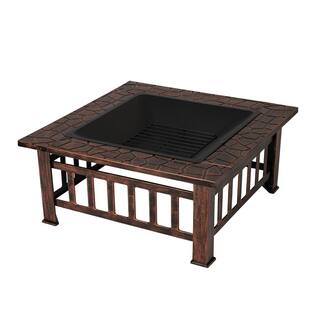 Fire Sense Foxdale 31.75 in. W x 13.75 in. H Outdoor Wood Square Brushed Bronze Burning Fire Pit 64099