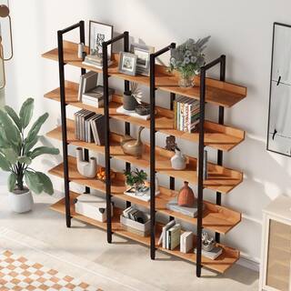 aisword Vintage Industrial 5 Tier Ladder Bookcase Open Bookshelf MDF Board Black Metal Frame - Black Frame Brown Board WF30093PBH5AAB