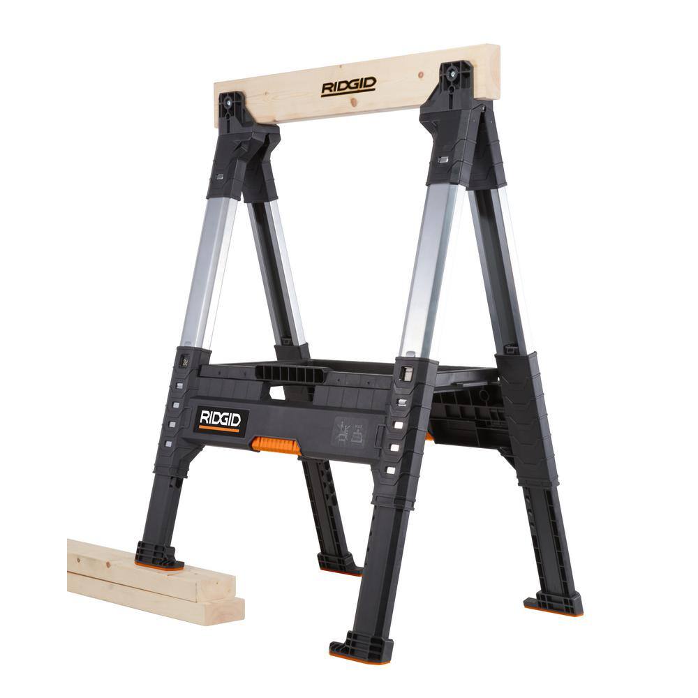 RIDGID 32 in. Polypropylene Folding Sawhorse with Adjustable Metal Legs 230710