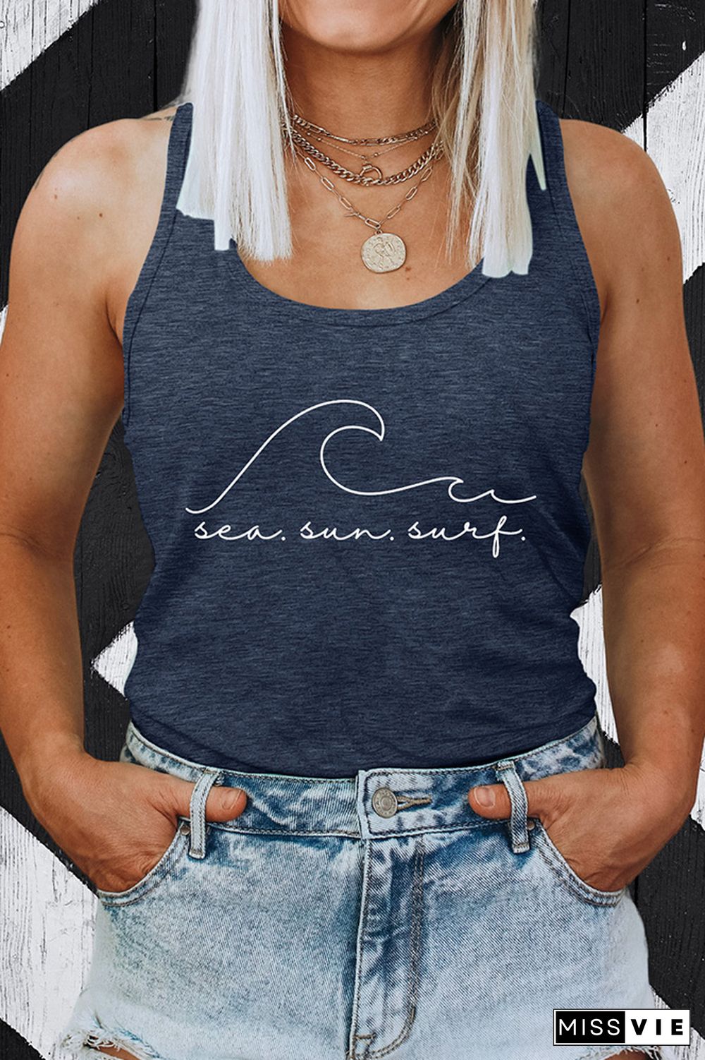 Sea Sun Surf Sleeveless Graphic Tank Top