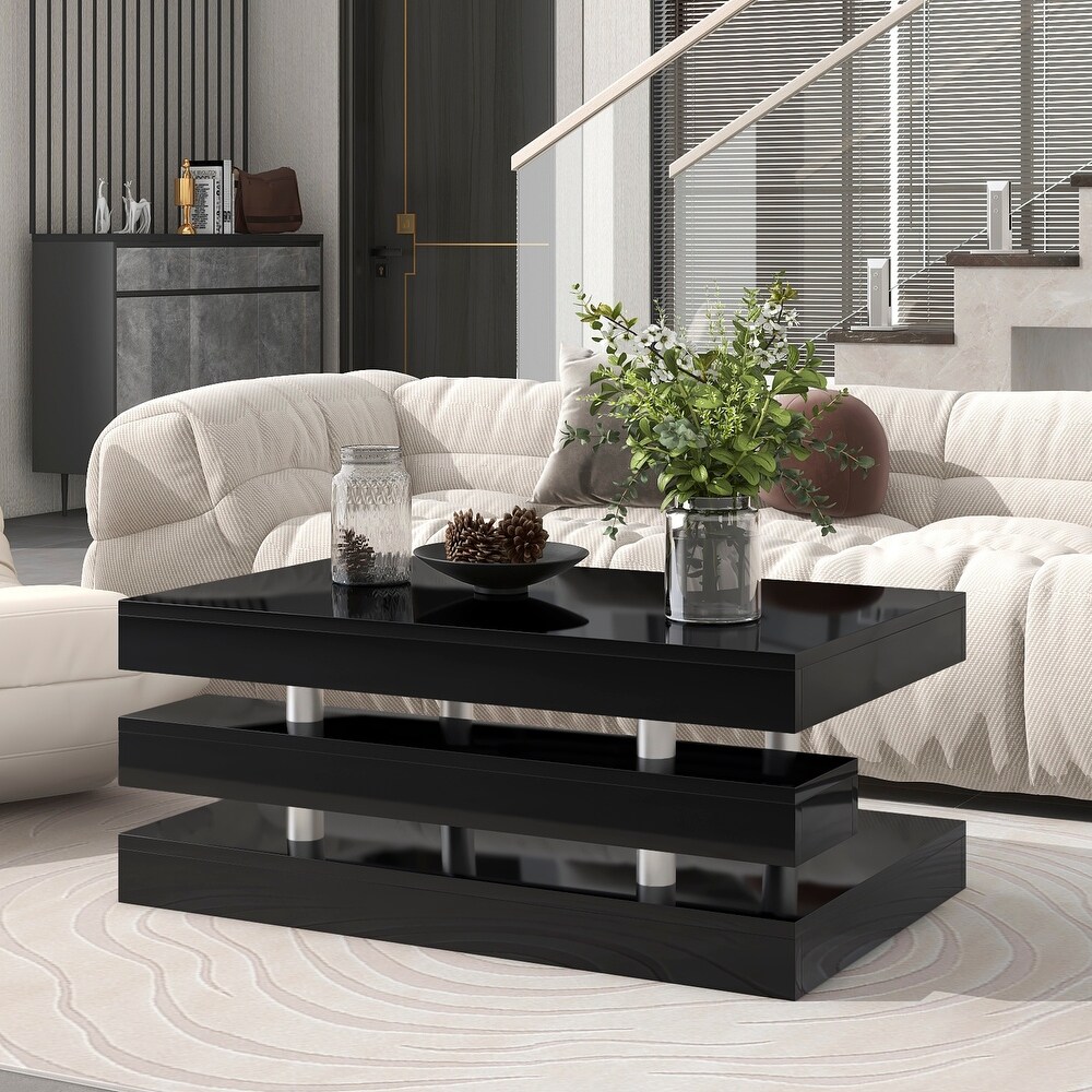 Modern 2 Tier High gloss Storage Coffee Table for Living Room