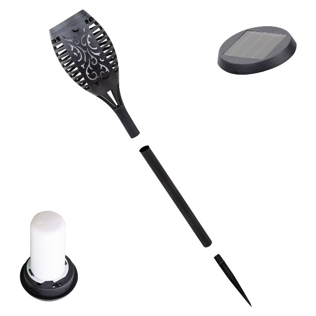 Set Of 6 Outdoor Solar Powered Pathway Led Torch Light Stakes Black Alpine Corporation