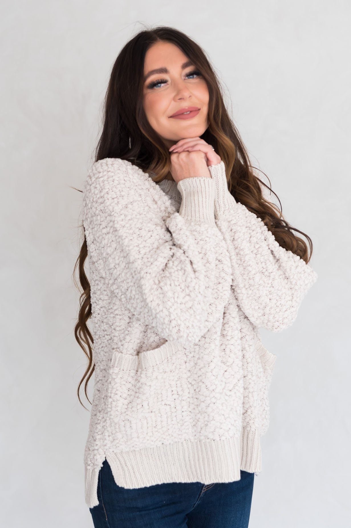 Chill Cutie Modest Popcorn Knit Sweater