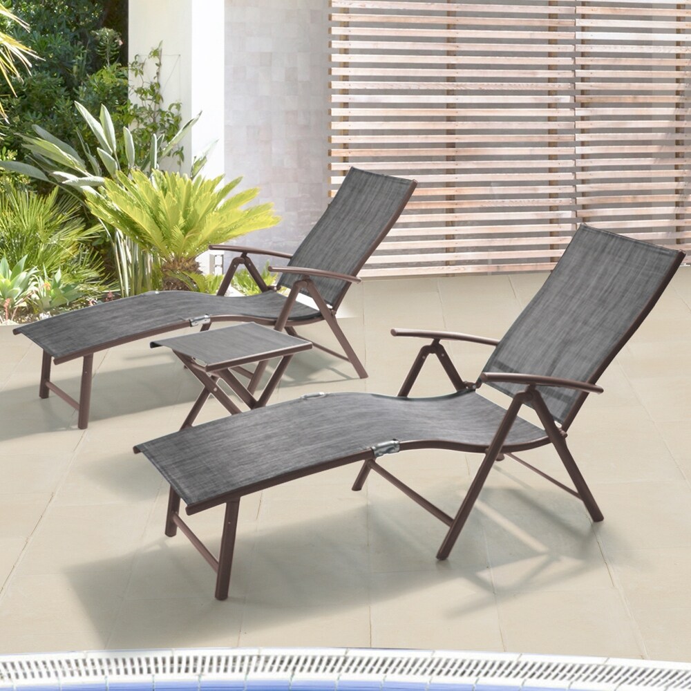 VredHom Outdoor Portable Folding Chaise Lounge Chair with Table (Set of 3)   70\