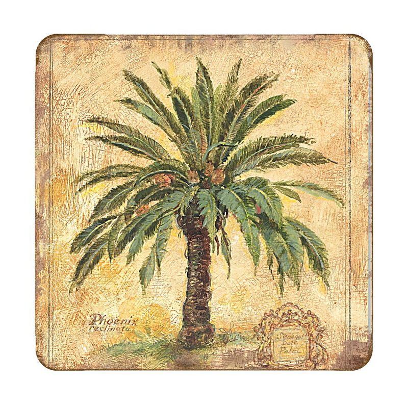 Palm Tree Coastal Wooden Cork Coasters Gift Set of 4 by Nature Wonders