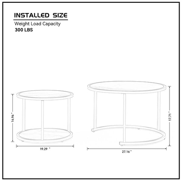 JASIWAY Marble Pattern MDF Top with Metal Frame Nesting Coffee Table