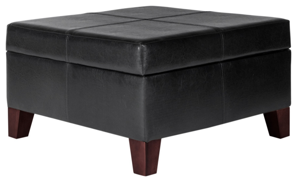 Leatherette Upholstered Wooden Ottoman With Hinged Storage  Black  ampBrown  Large   Transitional   Footstools And Ottomans   by Uber Bazaar  Houzz